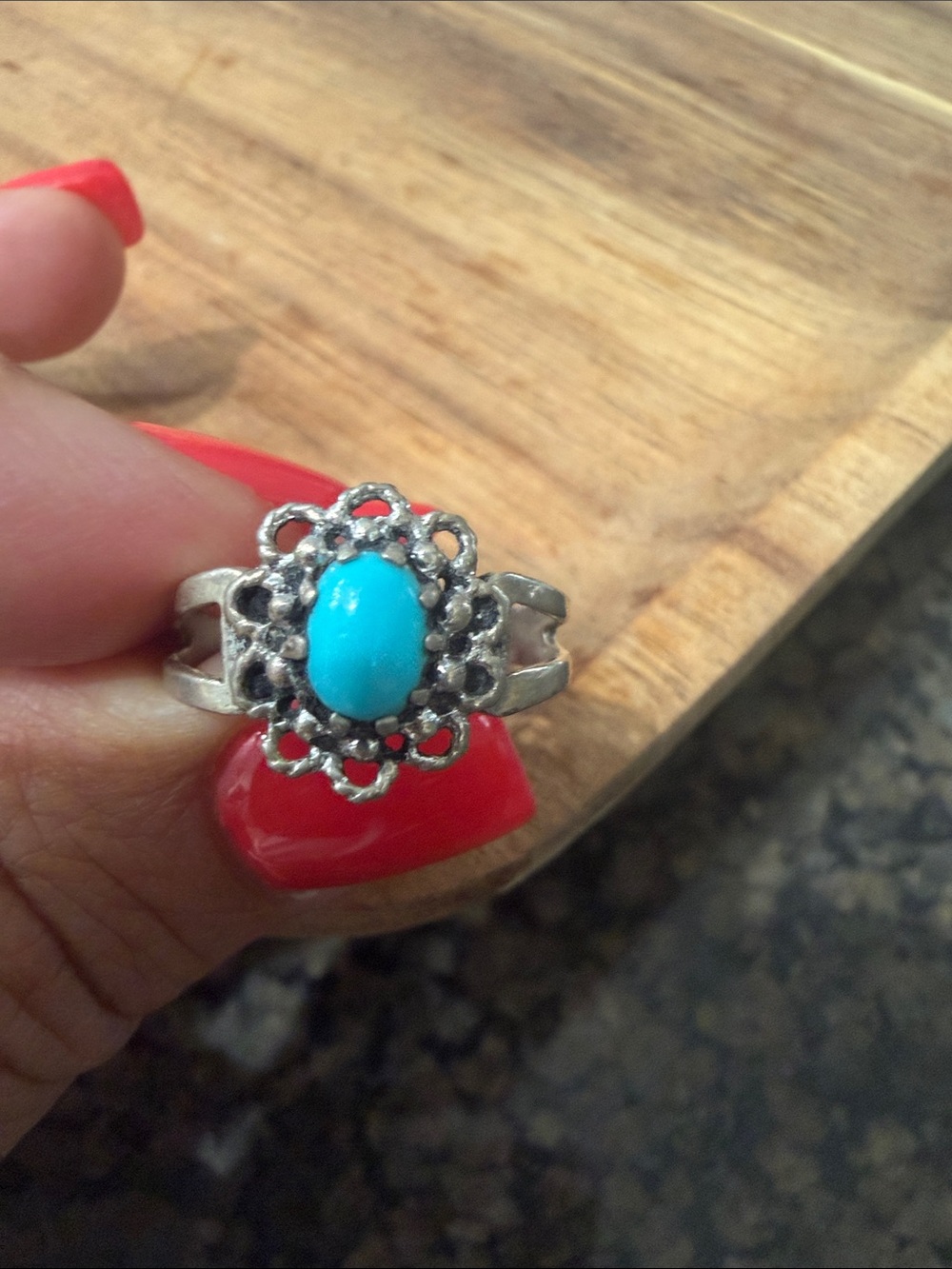 Sterling Silver Floral Ring with Turquoise Stone - Women's Jewelry - Picture 3 of 3